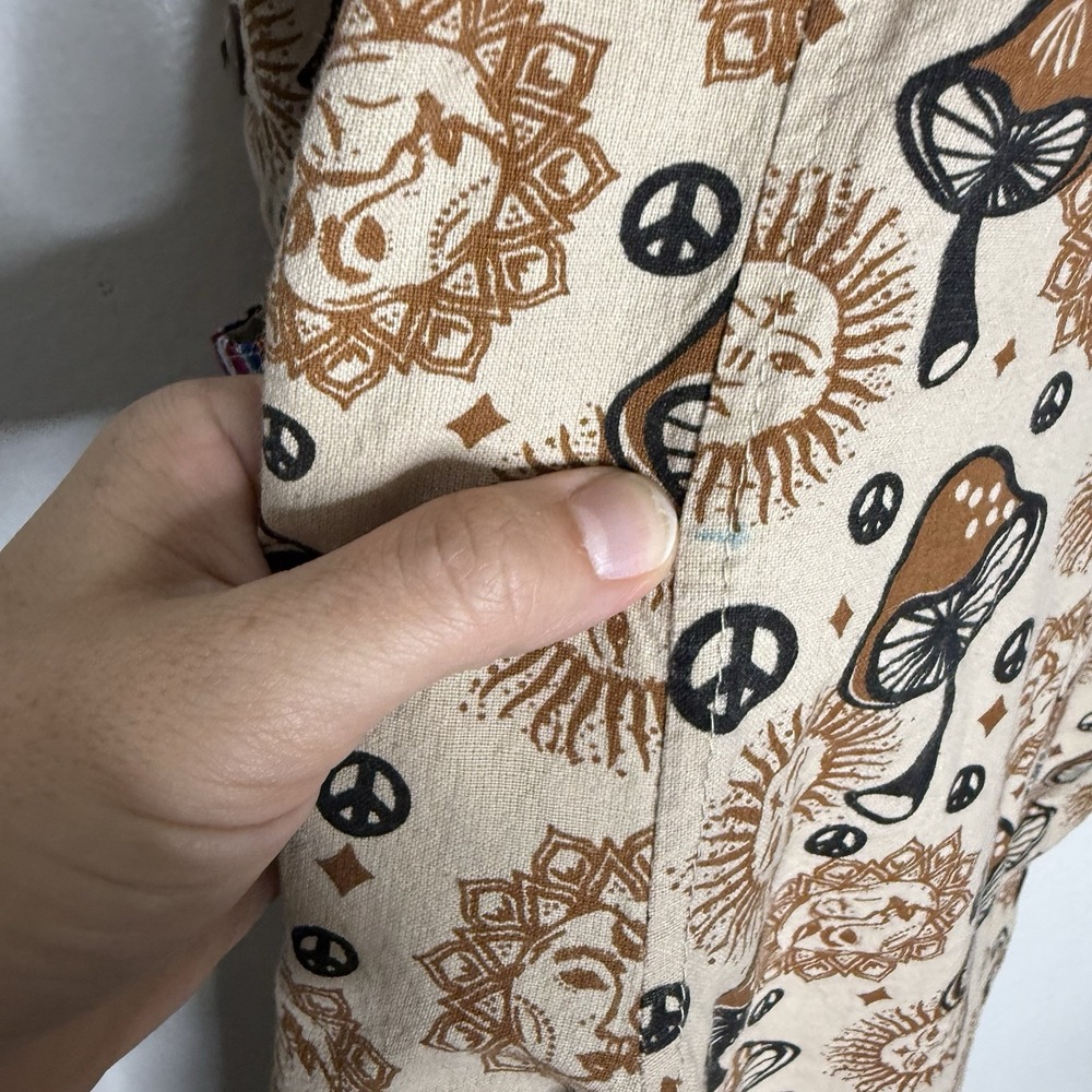 Rising International Mushroom Brown Cotton Overalls Boho Hippie Womens Large - Picture 4 of 11